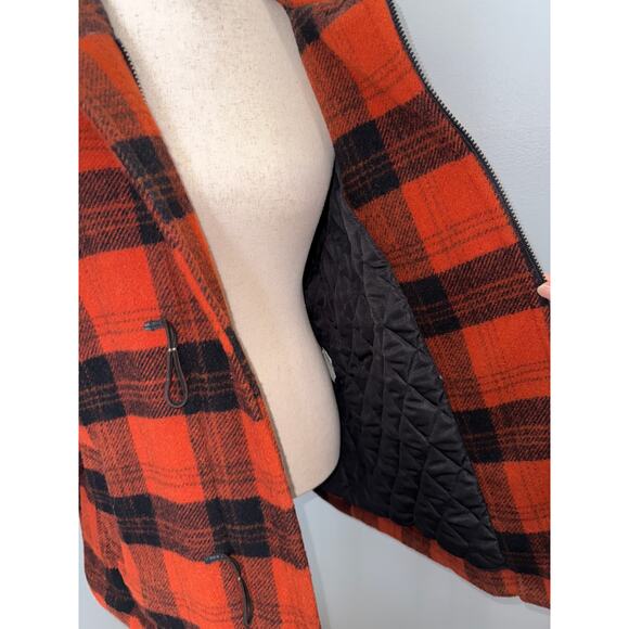 WOOLRICH vintage orange/black wool toggle jacket - size XL - Picture 10 of 14